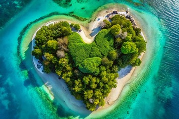 Heart Shaped Island Aerial Drone View, Romantic Getaway, Tropical Paradise