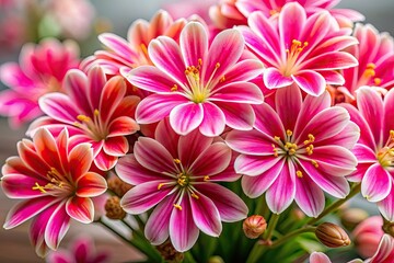 Obraz premium Stunning close-up images showcase the vibrant pink, white, and red blooms of Lewisia Cotyledon, a breathtaking wildflower.