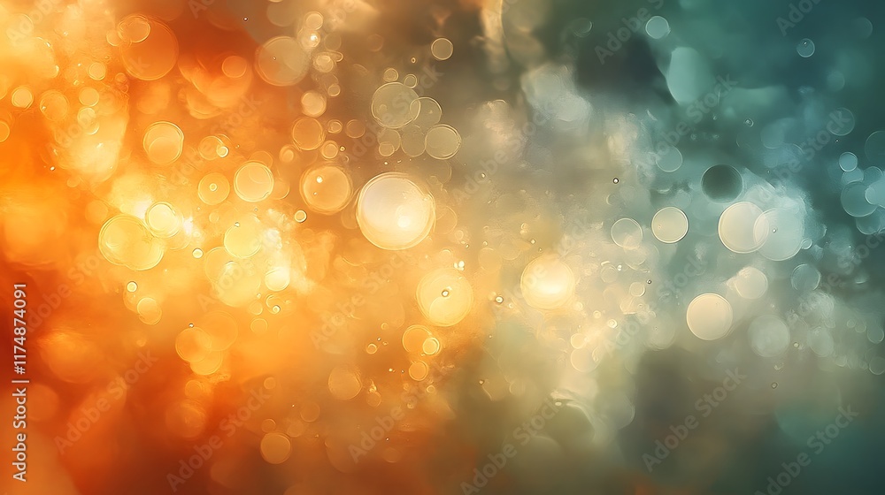 Poster ethereal shimmering bokeh circles blending radiant hues and harmonious transitions with soft fluid f
