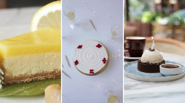 Decorating a baking birthday Cake Chocolate with summer baked berries Wedding cheese cake with serving 
