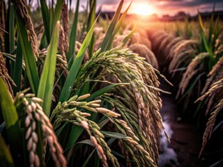 Obraz premium Sustainably grown, premium organic paddy rice. High-quality, natural grain for healthy eating.