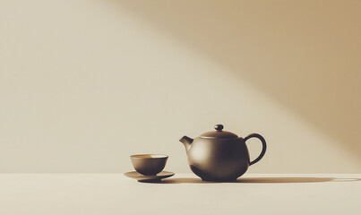 a teapot and cups in minimalist style