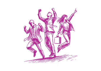 Business People celebrating hand drawn sketch vector