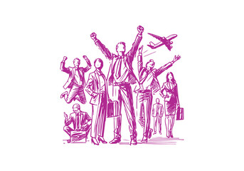 Business People celebrating hand drawn sketch vector