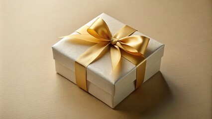 Obraz premium Elegant Gold Gift Box with Satin Ribbon Bow on a Subtle Background