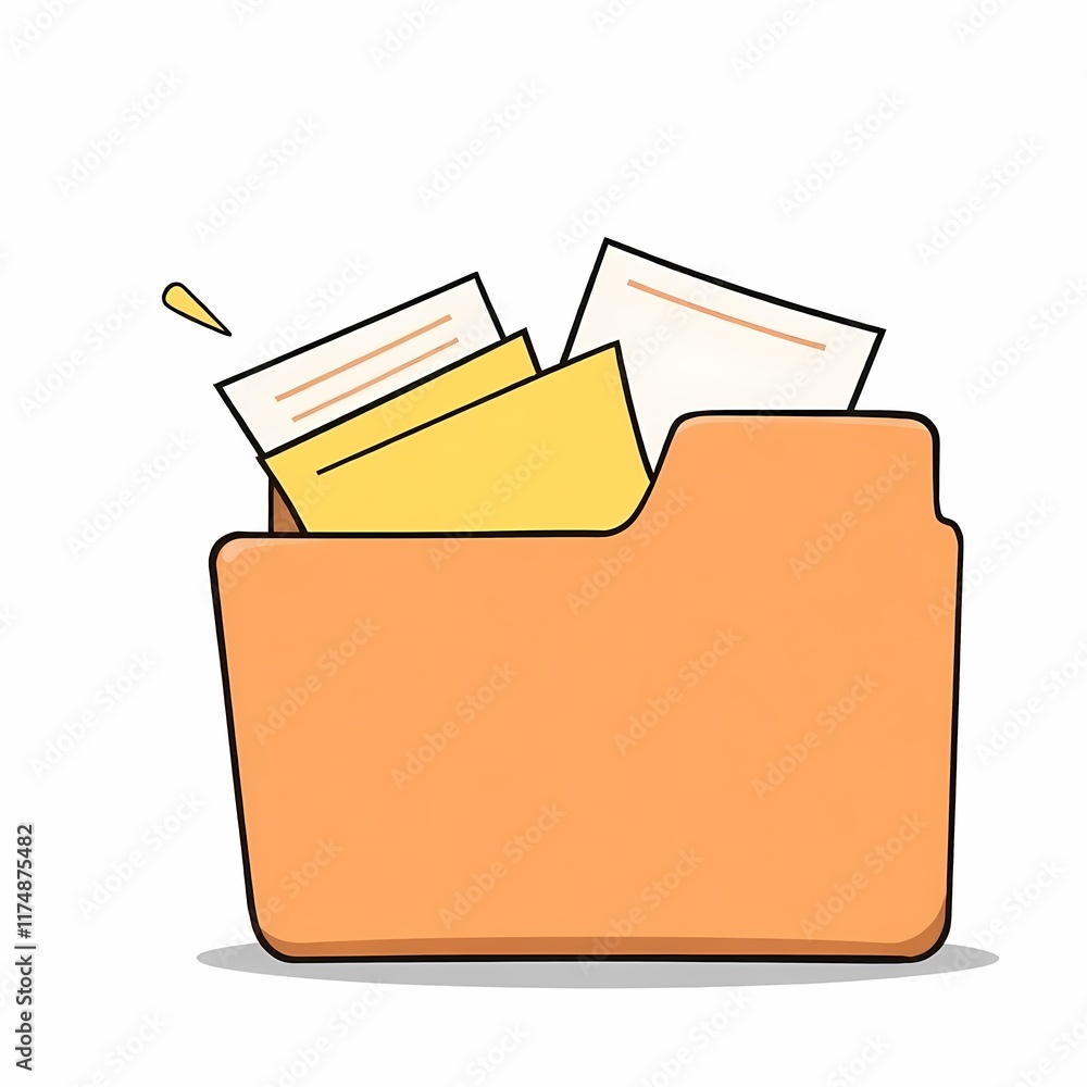 Aufkleber folder with documents: a simple cartoon illustration of a folder with documents inside. the folder i
