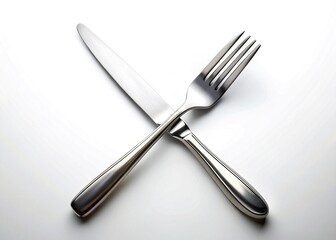Crossed Knife and Fork, Elegant Cutlery on White, Isolated Background Stock Photo