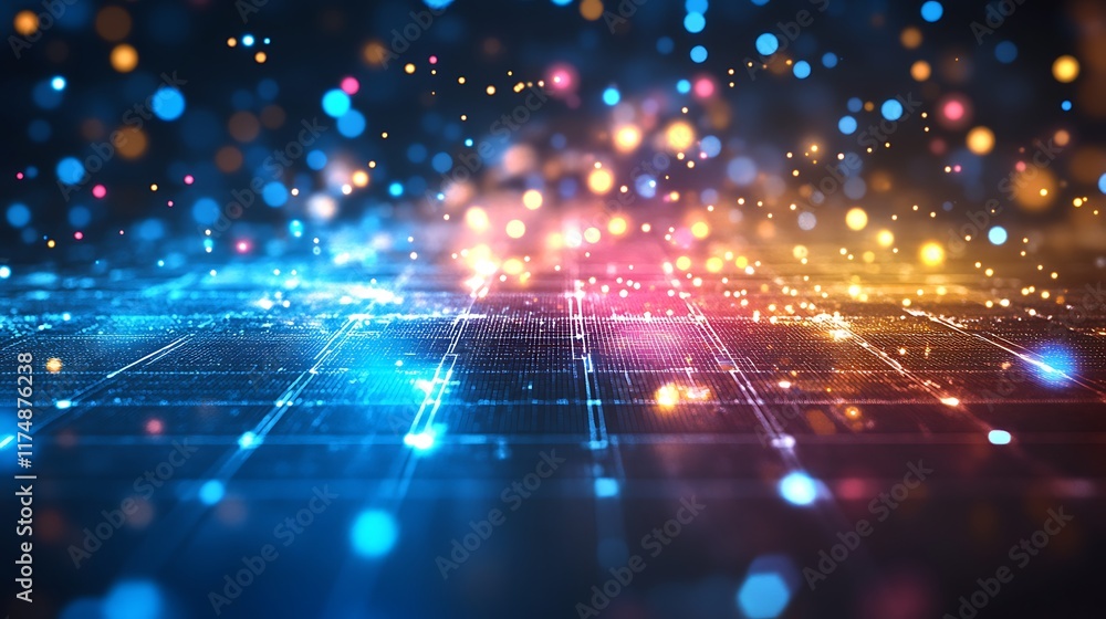Aufkleber abstract digital network glowing with colorful lights