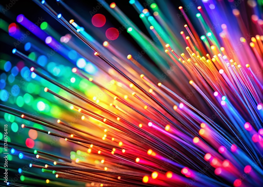 Poster high-speed internet data flow: bokeh effect on fiber optic cables