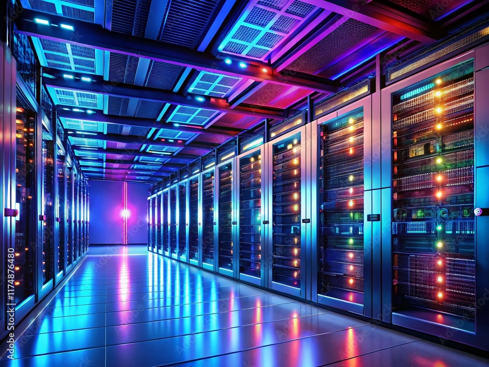 Aufkleber high-tech server room: powerful network infrastructure and data center technology