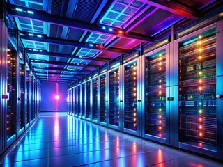 Fototapeta premium High-Tech Server Room: Powerful Network Infrastructure and Data Center Technology