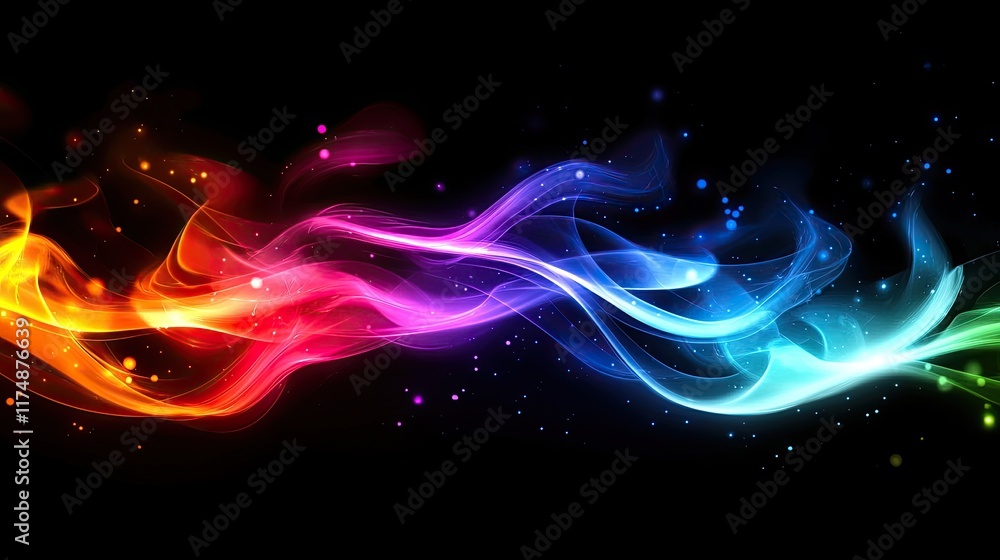 Poster vibrant abstract graphic with swirling gradients and soft glowing effects, creating a dynamic and fu