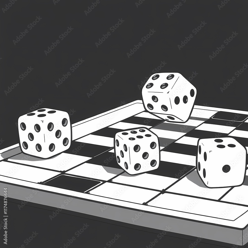 Poster rolling the dice: a stylish backgammon game in monochrome