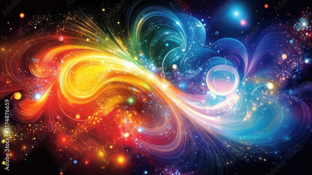 Poster vibrant abstract graphic with swirling gradients and soft glowing effects, creating a dynamic and fu
