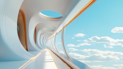 Low angle view of a futuristic skyscraper showcasing innovative architectural design against a vibrant sky.