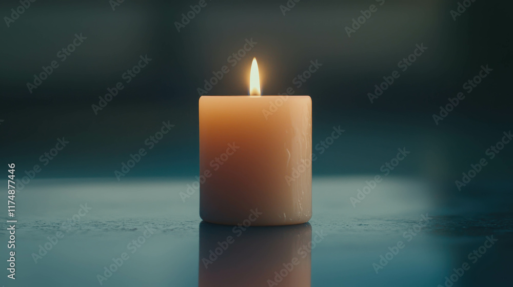 Poster close-up of a flickering candle with warm steady light in an ambient setting