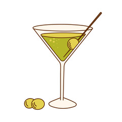Cocktail, long drink glass for holiday celebrating. Use for decorating design festive menu. Hand-drawn doodle flat style. Editable stroke. Isolated. Vector illustration