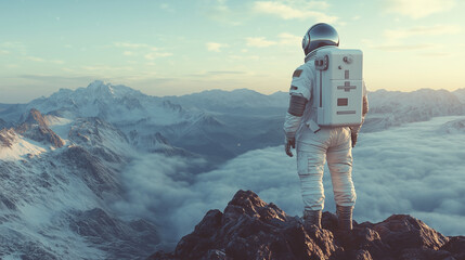 Astronauta con traje espacial en planeta exterior