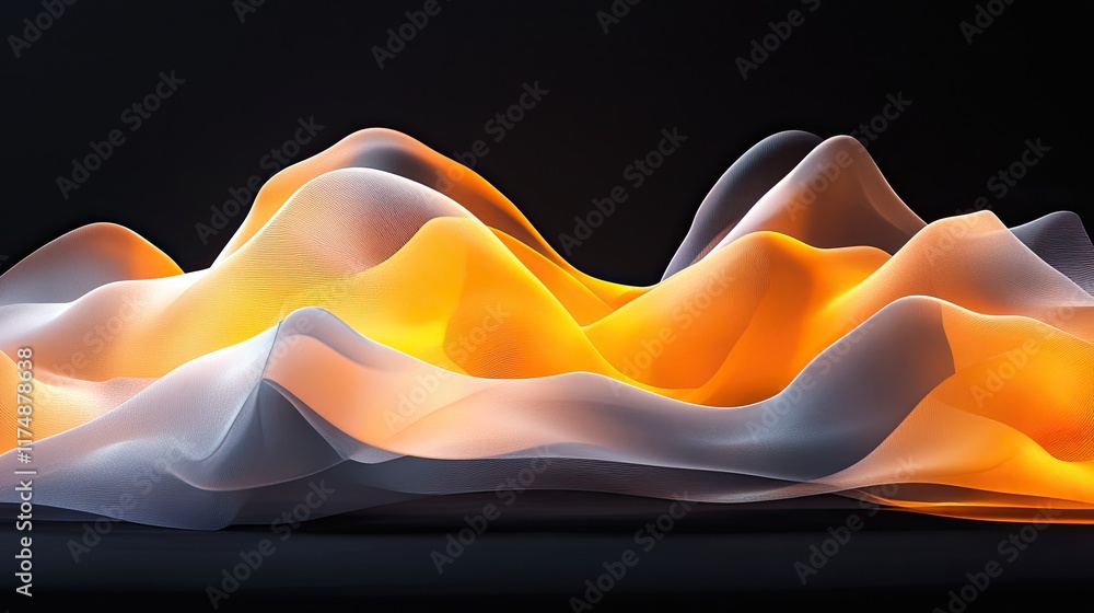Poster Abstract D wave patterns, flowing smoothly with gradient transitions and illuminated by soft, diffused lighting.