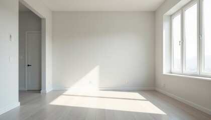 Fototapeta premium A spacious light-toned studio room offers a serene and minimal backdrop.