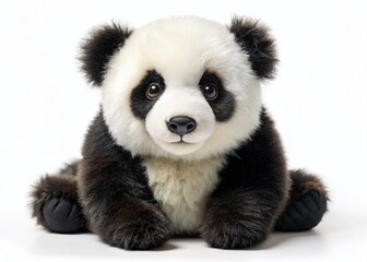 Fototapeta premium Hyperrealistic Soft Plush Panda Toy on White Background - Studio Shot