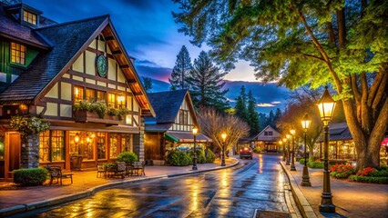 Idyllwild Town Center Night - Charming Mountain Village Low Light Photography