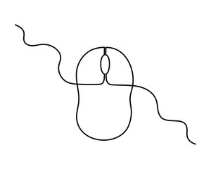 Computer optical mouse tool one line art,hand drawn input office device,idea laptop internet work drawing continuous contour.Online earning concept,minimalistic art drawing.Isolated.Editable stroke.