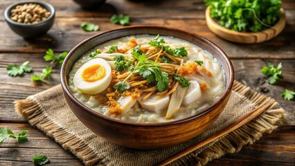 Delicious Chicken Congee Breakfast Bowl - Asian Cuisine Stock Photo