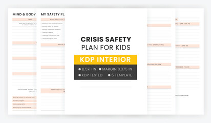 Crisis Safety Plan for Kids, Safety Plan for Child Template, Coping Skills for Kids, Support Plan Worksheets, Self-Esteem, Growth Mindset