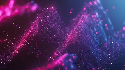 Abstract futuristic technology with dynamic data points, interconnected lines, and glowing D shapes.