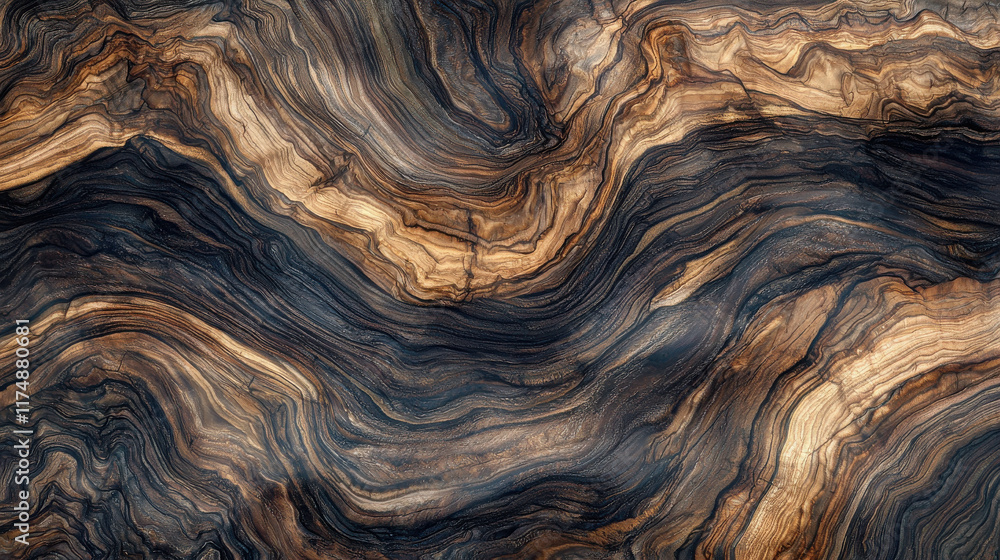 Poster dark walnut wood grain with deep flowing lines in abstract pattern