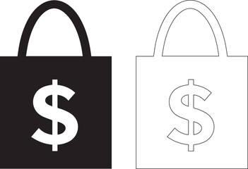 Silhouette of a shopping bag with a dollar sign, money bag outline vector silhouette