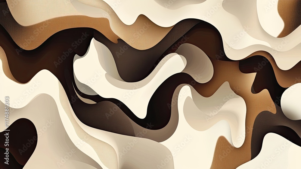 Poster abstract graphic elements forming fluid, ribbon-like shapes with gradient textures on a neutral back