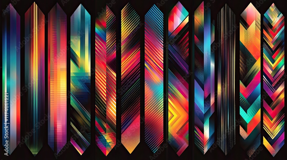 Poster abstract graphic elements with bold geometric patterns, including triangles and rectangles, on a vib