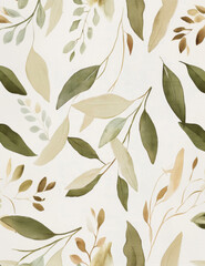 Autumn leaves Japanese style pattern in earth tones on neutral background