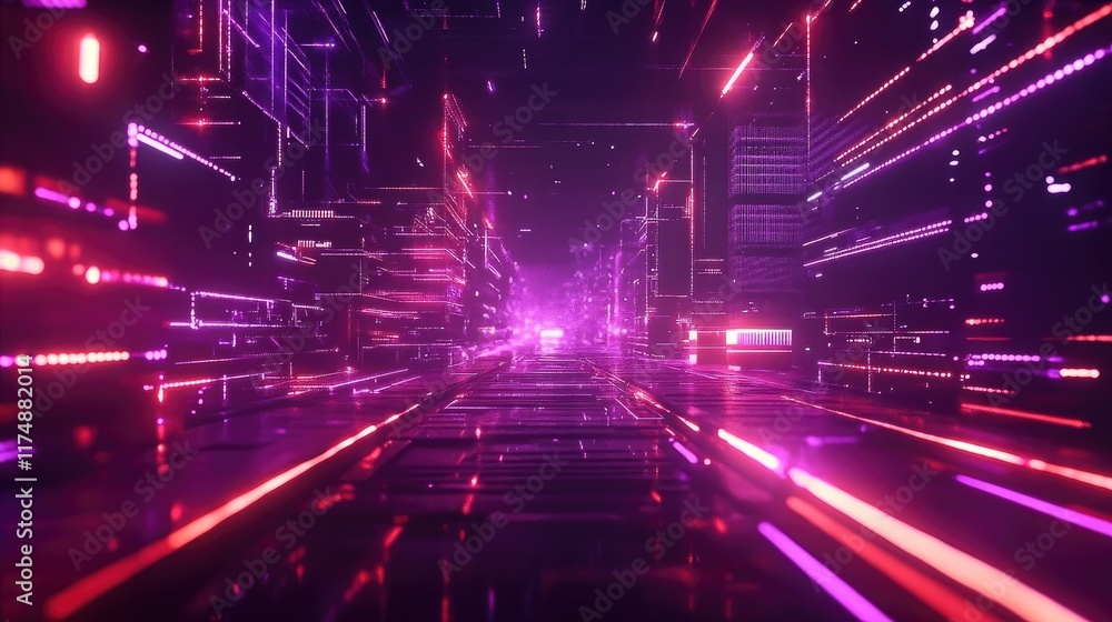 Aufkleber abstract representation of a digital ecosystem with glowing light trails, interconnected data stream