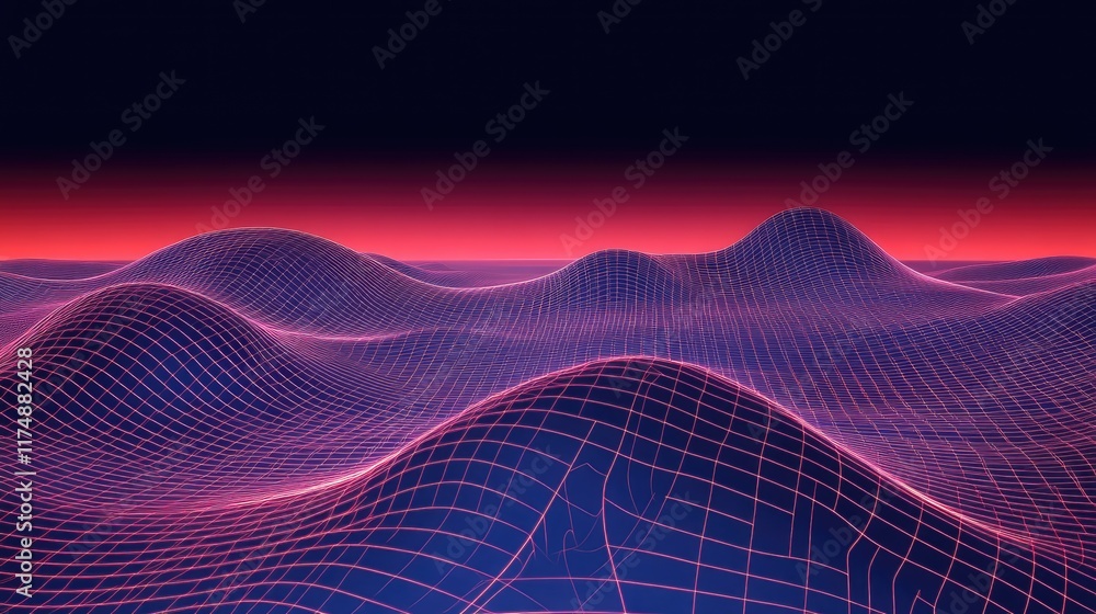 Poster abstract representation of virtual reality with glowing digital grids and lines, symbolizing cutting