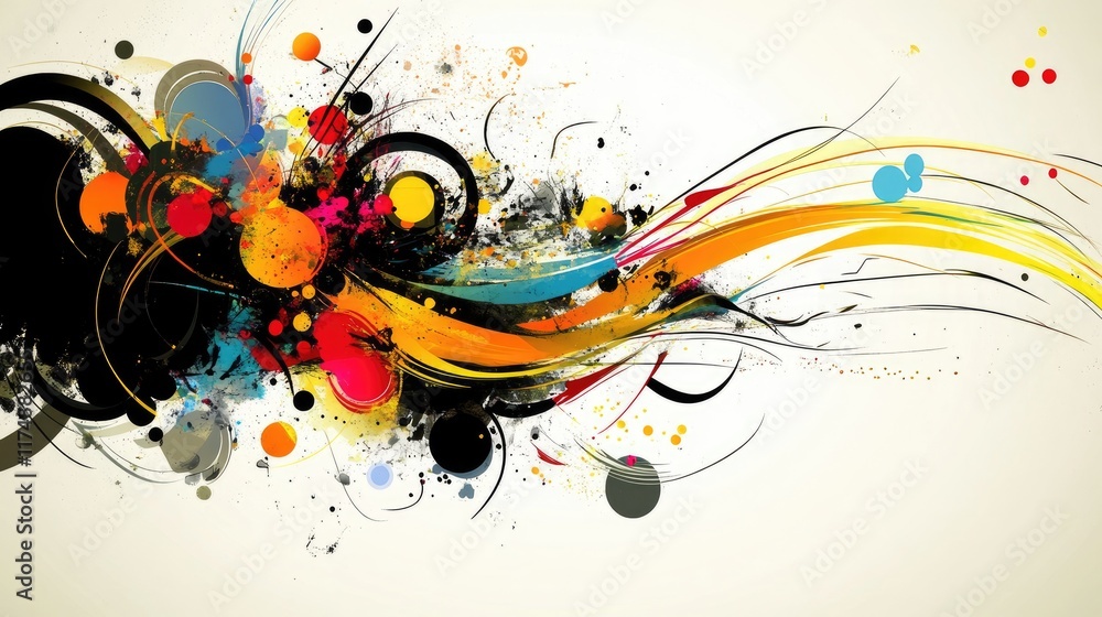Poster abstract vector art of colorful flowing ribbons on a clean white canvas with plenty of negative spac
