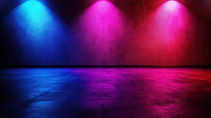 Obraz premium Neon Lights Reflecting on Polished Concrete Floor