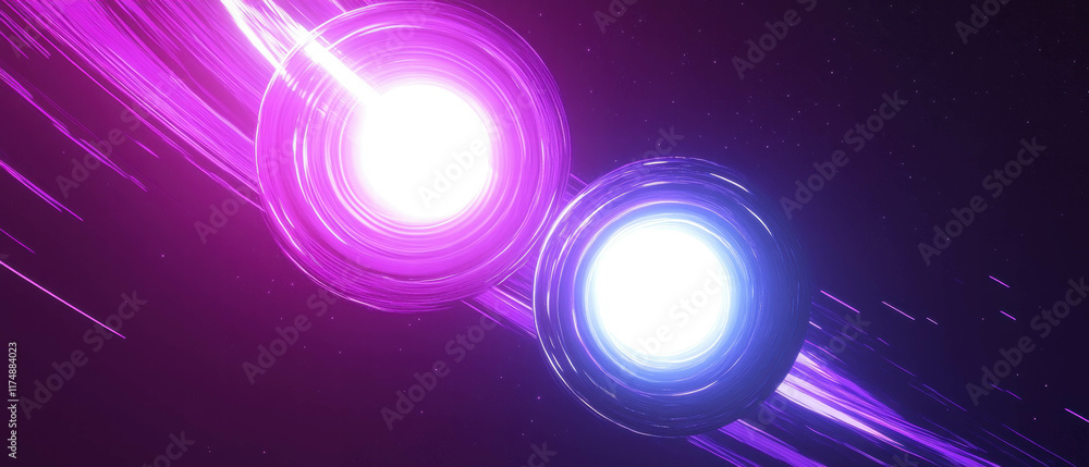 Poster dynamic interaction of binary stars in a colorful sci-fi galaxy illustration