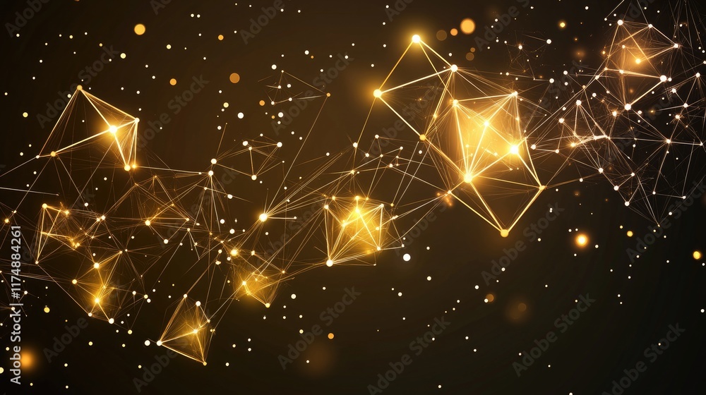 Poster digital background with illuminated geometric shapes and glowing lines, symbolizing advanced technol