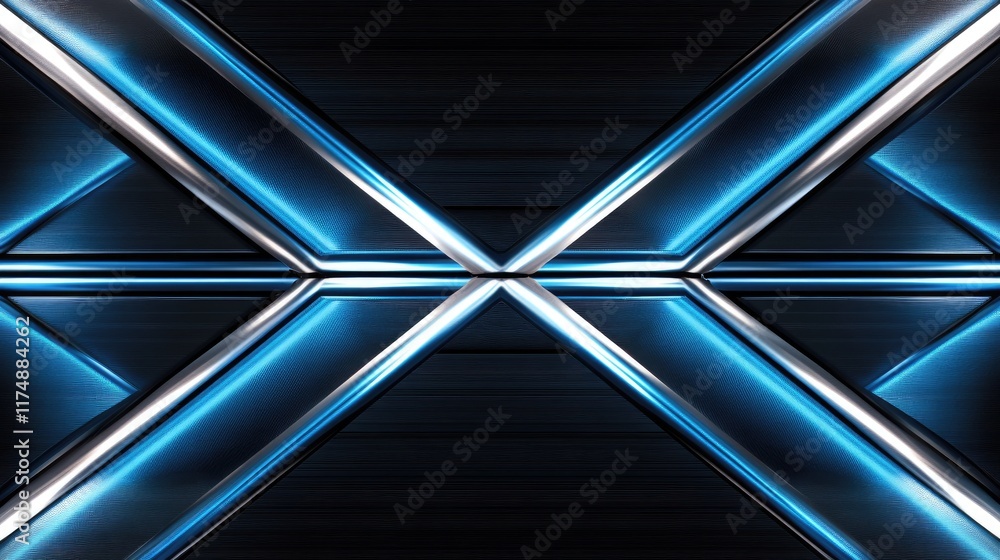 Poster digital abstract pattern with geometric shapes and glowing blue lines, symbolizing modern tech innov