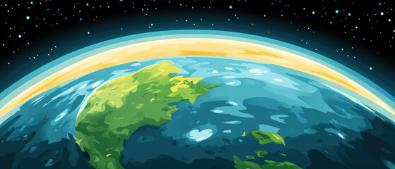 Close-up view of a planet's thick atmosphere with vibrant sci-fi colors and dynamic patterns