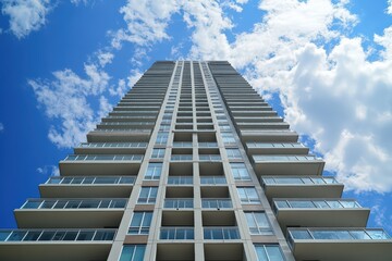 A team conducts maintenance on a tall apartment building, using specialized equipment and adhering to strict safety measures, reflecting their dedication to quality and durability.