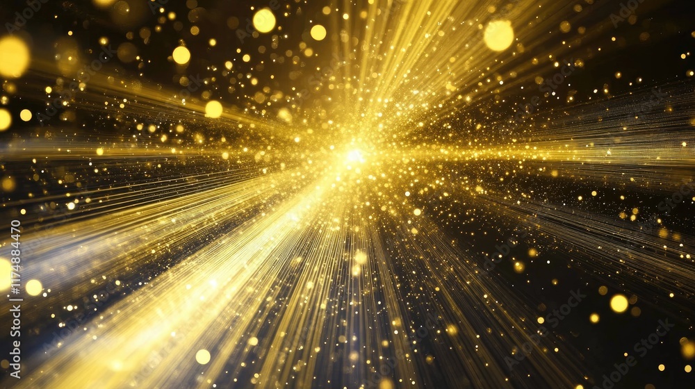 Poster dynamic d design with luminous abstract shapes and particle effects, radiating energy and motion.
