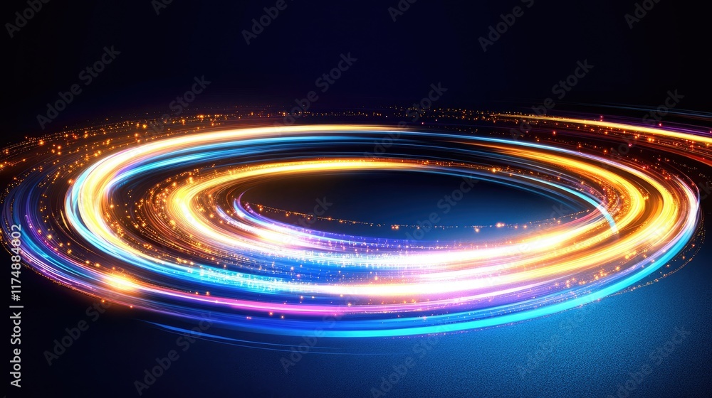 Poster dynamic abstract glowing vortex with swirling neon trails and a futuristic feel.