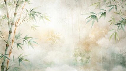 Serene Bamboo Forest An Artistic Watercolor Depiction of Tranquil Nature with Lush Greenery and Misty Atmosphere, Ideal for Peaceful Backgrounds