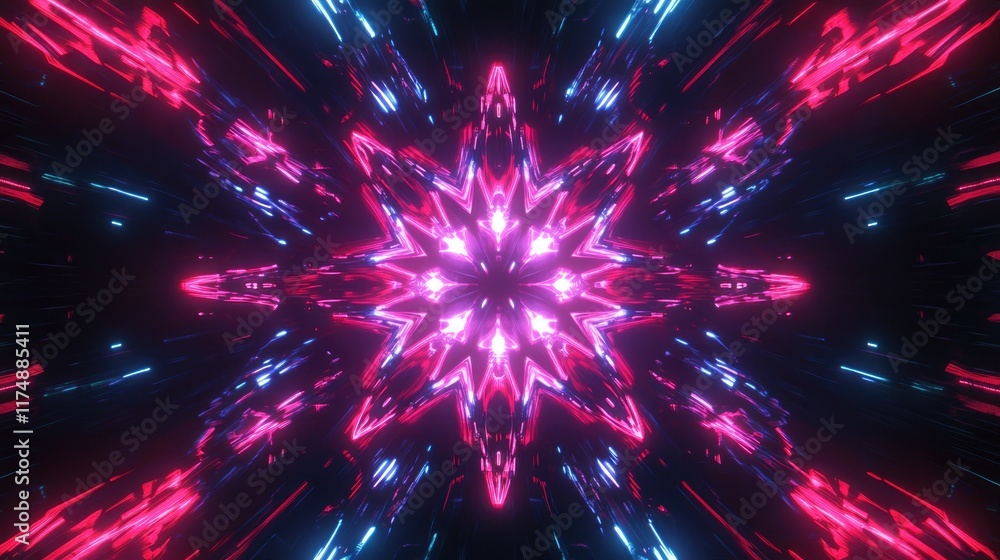 Aufkleber dynamic glowing futuristic patterns in bright neon gradients over a sleek dark background.