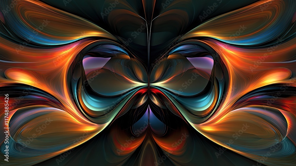 Aufkleber dynamic glowing futuristic patterns in bright neon gradients over a sleek dark background.