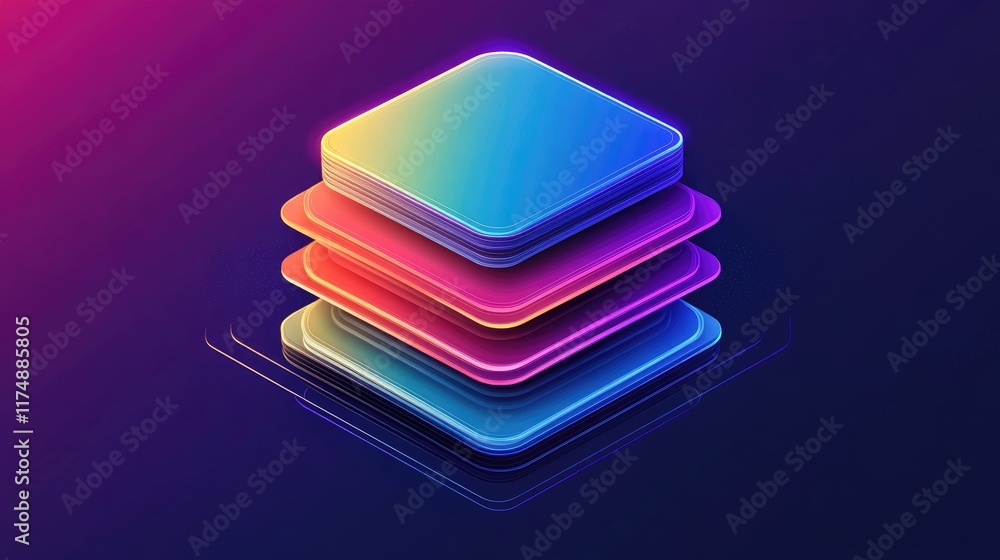 Poster dynamic vector graphic of overlapping hexagonal shapes with glowing outlines in vivid tones.